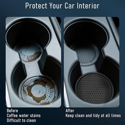 Car Cup Holder Coaster 4 Pack - Non Slip & Shockproof,Flexible PVC Rubber Insert for Car/Truck/SUV/Van (2.75"x0.2") Universal Fit Auto Cup Holders Accessories for Women and Man (Black) - color: Black