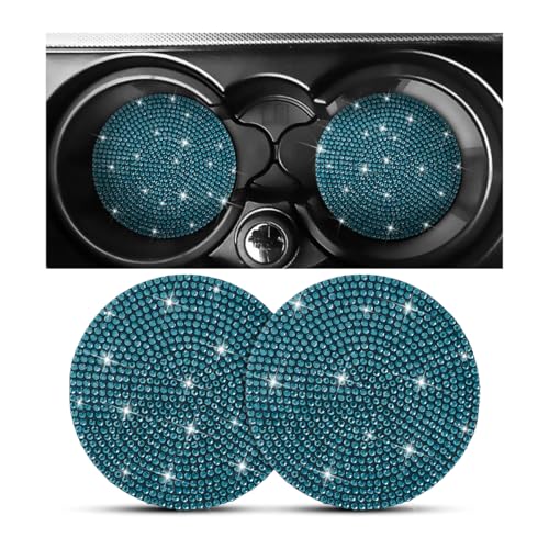 Bling Car Cup Holder Coaster, 2 Pack Crystal Rhinestone Anti-Slip Insert Coasters, Universal 2.75 Inch Fashion Automotive Cup Mat, Car Interior Accessories Decor Gifts for Women (Blue)
