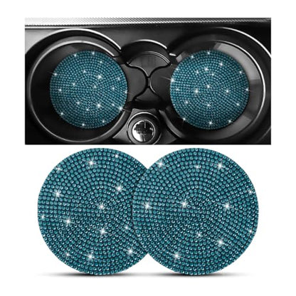 Bling Car Cup Holder Coaster, 2 Pack Crystal Rhinestone Anti-Slip Insert Coasters, Universal 2.75 Inch Fashion Automotive Cup Mat, Car Interior Accessories Decor Gifts for Women (Blue)