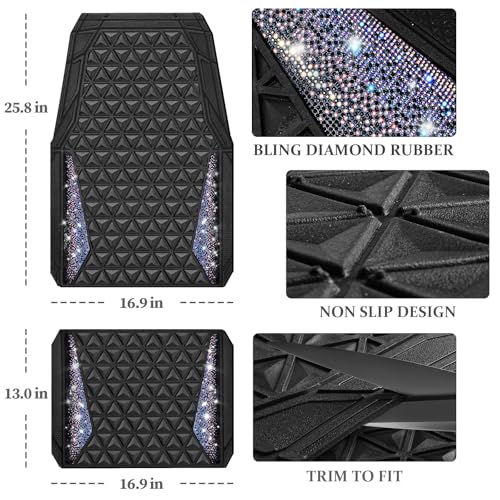 CAR PASS Dazzle Colour Change Car Mats Diamond Floor Mats Full Set Anti-Slip 3D Rhombus Waterproof Universal Trim Fit Liner Glitter Crystal Sparkly Shining Rhinestone Girl Women SUV Sedan Van Colorful - color: Bedazzed Diamond