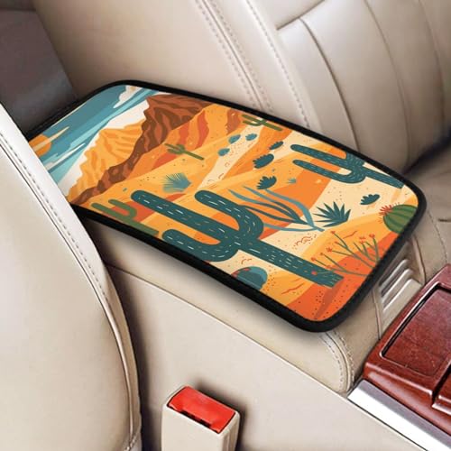 Universal Car Center Console Cushion Pad, Desert Cactus Soft Waterproof Car Center Console Cover Auto Armrest Seat Box Cover Protector for Most Vehicle SUV Truck Car - color: Desert Cactus