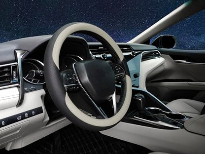 Steering Wheel Cover Universal Standard Size 14.5-15 inch, Non-Folding Packaging, Microfiber Leather, Anti-Slip, Soft Grip, Fits Most Cars SUVs Trucks, Black and Light Creamy White - color: Black and Light Creamy White
