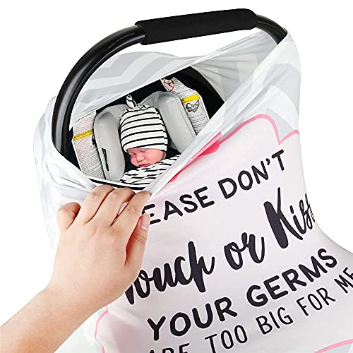 Metplus Car Seat Cover Baby Girl, No Touch Sign Carseat Canopy, Nursing Breastfeeding Covers, Stretchy Universal Fit, Multi-Use for Stroller/Shopping Cart/High Chair, Pink Bow Baby Shower Gift - color: Gray Stripe Kiss
