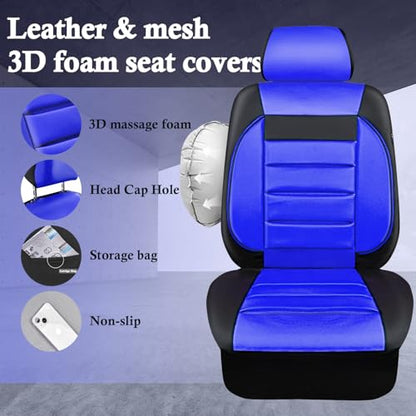 CAR PASS Leather Car Seat Covers Front Seats Only, Universal Fit Automotive Interior Waterproof 3D Foam Back Support Car Seat Covers for Trucks Vans and SUVs Airbag Compatible 2 Pieces Black Blue - color: Blue Black
