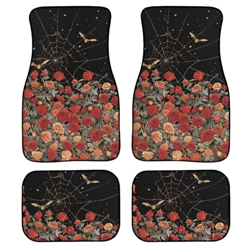 Gothic Rose Non Slip Car Mats Set Gothic Gold Bat Spider Web Carpet Vehicle Floor Mats Car Decor Watercolor Rose Field Accessories Front Row Floor Mats for Driver Seat - color: Gothic Rose Bat