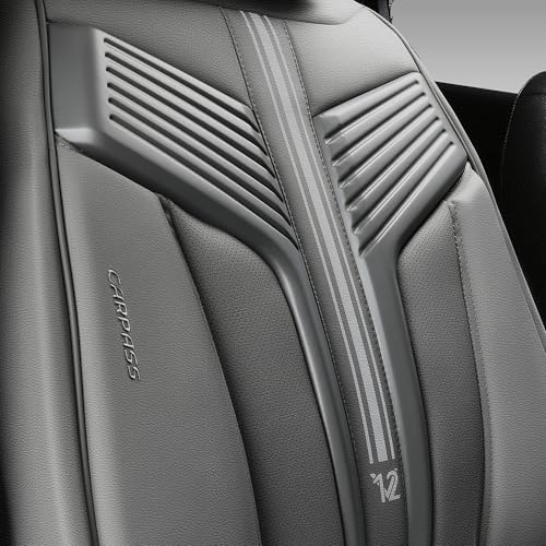 CAR PASS Nappa Leather Seat Covers, Breathable Waterproof Car Seat Covers Full Set, Luxury Leather Front and Back Seats Full Coverage, Universal Fit SUV Pick-up Truck Sedan Automotive(Gray) - color: Gray, size: Full Set Full Coverage