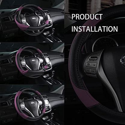 Leather Car Steering Wheel Cover, Non-Slip Car Wheel Cover Protector Breathable Microfiber Leather Universal Fit for Most Cars (Purple-2) - color: Purple-2