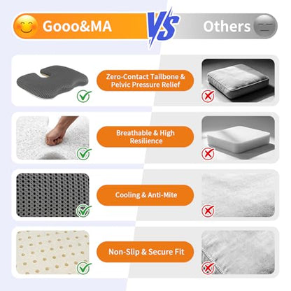 Gooo&Ma Car Seat Cushion & Office Chair Pad - Air Fiber Breathable U-Shape Cooling Cushion for Tailbone Comfort, Driving, Desk & Gaming, Ergonomic Washable Seat Pad with Non-Slip Base(Grey)
