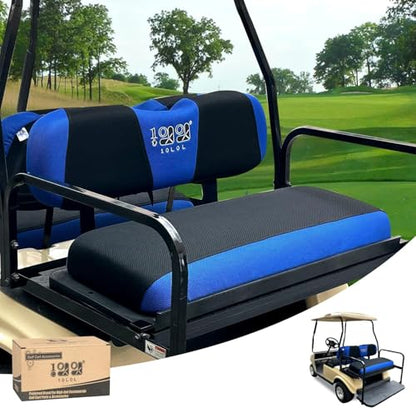 10L0L Golf Cart Seat Covers, Super Comfort Cooler Than Vinyl Seat Cover, Front and Rear Seat Cover for Yamaha EZGO Club Car, No Drilling Breathable Mesh Bench Seat Blanket, Machine Washable - color: Black + Blue, style: Rear Seat - Universal for Yamaha EZ