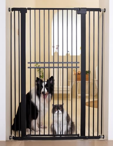 No Pawblems 55" Extra Tall Pet Gate for Cat/Dog, 29-40" Wide Auto Close Tall Dog Gate for Doorways/Hallways, 1.37" Ultra Narrow Spacing, NO Drilling Pressure Mounted, Black - color: Black - S10, size: 55" Tall, 29-40" Wide