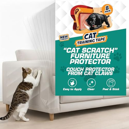 8 Pack Cat Scratch Furniture Protector Tape Sheets – Double-Sided Sticky Training (4 XL, 4 Large) – Anti-Scratch Couch & Sofa Guard – Clear – Not for Leather, Velvet, Microfiber - size: 8 Sheets