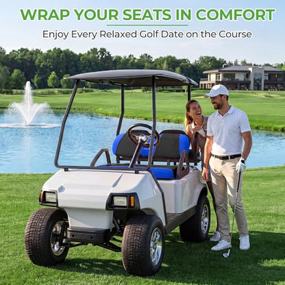 10L0L Golf Cart Seat Covers, Super Comfort Cooler Than Vinyl Seat Cover, Front and Rear Seat Cover for Yamaha EZGO Club Car, No Drilling Breathable Mesh Bench Seat Blanket, Machine Washable - color: Black + Blue, style: Front Seat - For EZGO TXT & RXV & C