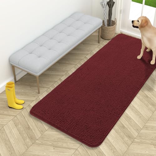 OLANLY Dog Door Mat for Muddy Paws 54x24, Absorbs Moisture and Dirt, Absorbent Non-Slip Washable Doormat, Quick Dry Chenille Mud Mat, Entry Indoor Entryway Carpet for Inside Floor, Caramel Russet - color: Caramel Russet, size: 54" X 24"