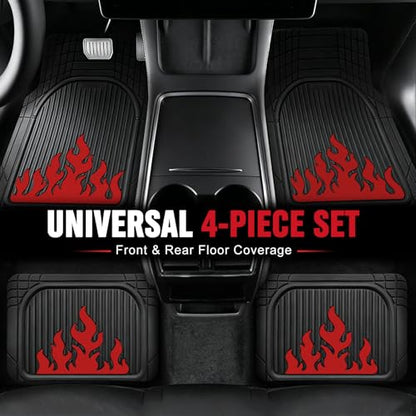 Heavy Duty Rubber Car Mats Flame Design (Inferno Red), 4-Piece Deep Waterproof Floor Mats Set (Front & Rear Full Set), All Weather Universal Trim to Fit Automotive SUV Sedan Truck - color: Inferno Red, size: Flame