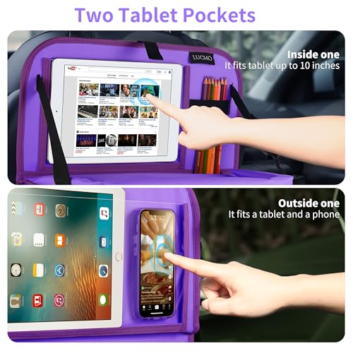 Car Backseat Organizer with Tablet Holder-2 Pcs,6 Storage Pockets Car Storage Organizer with Foldable Food Tray,Protectors Kick Mats Travel Accessories-Dark Purple - color: Midnight Violet, size: 2 Pack with Food Tray