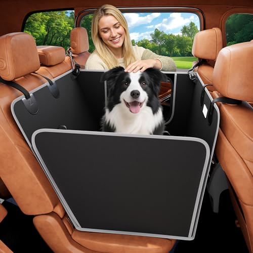 njnj Half Dog Car Seat Cover for Back Seat - Waterproof Dog Half Hammock for Cars with Mesh Window,Scratchproof Pet Backseat Protector,Perdurable,Non-Slip Booster Seat for Small,Medium and Large Dogs - color: Black with Mesh Window