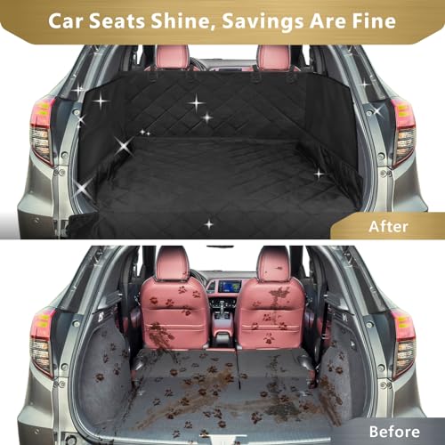 F-color SUV Cargo Liner for Dogs - Waterproof Pet Cargo Liner with Side Flaps, Comfort Dog Cargo Cover with Bumper Flap, Scratchproof Non-Slip Large for Full-Size SUVs Vans, 55 x 93 Inch, Black - color: Black, size: Large Extended (With Flaps) 93"
