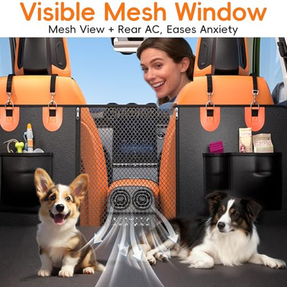 2-In-1 Heavy-Duty Hard Bottom Dog Hammock for Car, 100% Waterproof PU Leather Backseat Cover, Zipper Side Flaps, Non-Slip Extender for Large/Elderly Dogs & Multi-Dog Families,Fits Sedan/SUV/Med.Truck