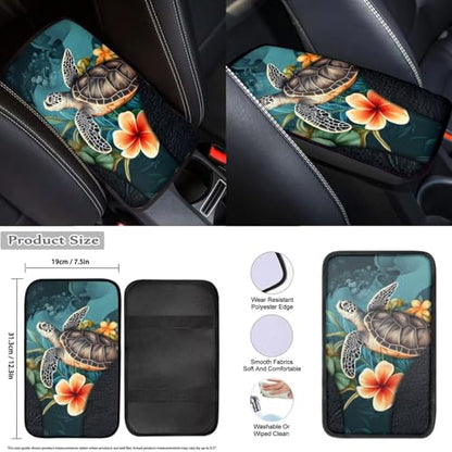 Hawaiian Sea Turtle Car Seat Cover Set for Front and Rear Car Accessories Full Set 12 Pcs Steering Wheel Cover Armrest Pad Gear Shift Cover Headrest Covers Universal Fit - color: Hawaiian Sea Turtle