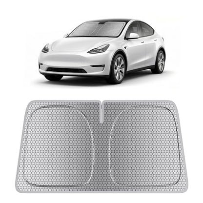 helloleiboo Windshield Sun Shade for Tesla Model Y & Model 3 2017-2026 Honeycomb Thermal Heat Shield UV Protection Foldable Custom Fit Front Window Sunshade Silver 56" x 37" - size: For Tesla Model Y & Model 3 (2017-2026)