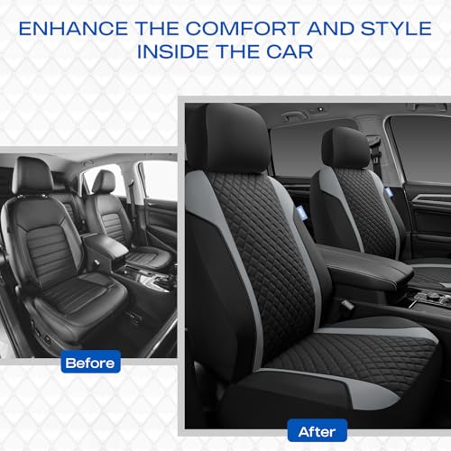 Skechers Seat Covers Contour Foam Cozy Fit,Leather Car Seat Covers, Car Seat Covers Front Seats Airbag Compatible, Universal Automotive Comfort for Most Cars, Vans, Trucks, SUV,Gray - color: Black and Gray