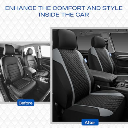 Skechers Seat Covers Contour Foam Cozy Fit,Leather Car Seat Covers, Car Seat Covers Front Seats Airbag Compatible, Universal Automotive Comfort for Most Cars, Vans, Trucks, SUV,Gray - color: Black and Gray
