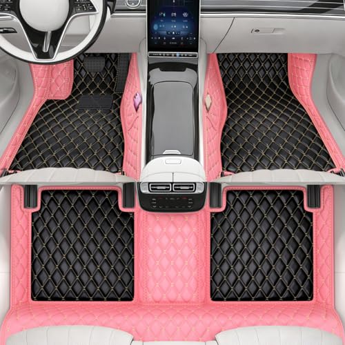 All-Weather car Floor mats, Anti-Slip Leather Floor mats Set, Suitable for 99% of Vehicle Models, Providing Comprehensive Protection for the car Carpet of Your Beloved car. (Pink-) - color: Pink-
