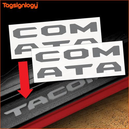 Prime Series UV Weatherproof Vinyl Decals: Pair of Left and Right Front Door Sill Protector Letter Inserts fits Tacoma 2016-2023 (Gloss Dark Gray) - color: Gloss Dark Gray