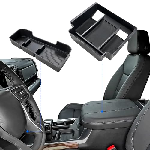 2PCS Center Console Organizer tray and Armrest Storage for 2023-2026 Chevy Silverado/GMC Sierra 1500 Accessories, 2024-2026 Silverado/Sierra 2500HD 3500HD(Only Fit Console with Bucket Seat) - style: 22-26 Silverado1500&24-26 2500HD/3500HD