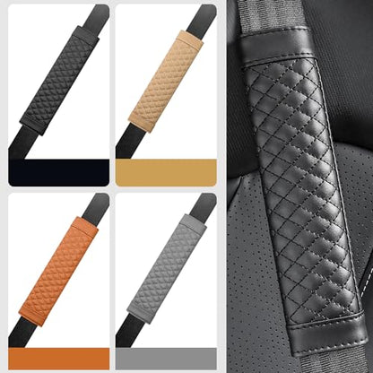 2PCS Car Seat Belt Cover Pad,Soft Leather Seatbelt Covers Breathable Seatbelt Cushion with Plaid Design,All Seasons Universal Car Interior Accessories Seat Belt Cover for Kids & Adults (Black)