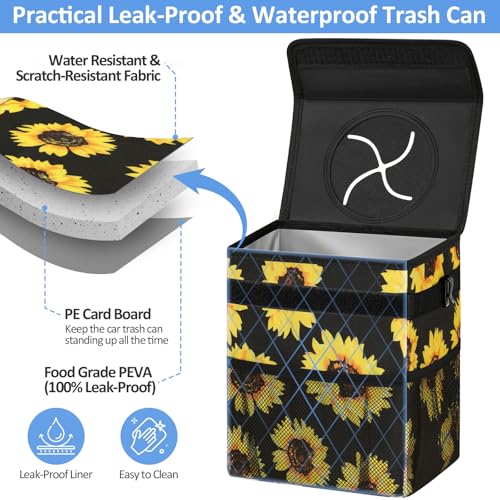 ELONGRIVER Car Trash Can Bin for Back Seat Leak Proof, Cute Car Trash Bag Hanging, Vehicle Trash Can for SUV Truck Van, Automotive Garbage Cans Front Seat Sunflower Floral - color: Sunflower, size: 2 Gallons