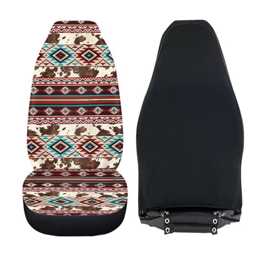 Dreaweet Aztec Car Seat Covers Brown Cow Print Car Accessories Seat Protector Front Seats Only 2 Pcs Southwestern Native Ameircan Tribal Pattern Universal Seat Covers for SUV Trucks Cars - color: Aztec Brown Cow