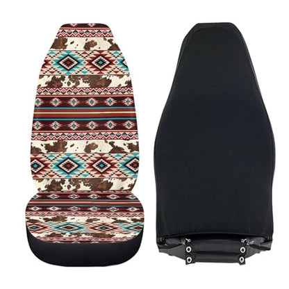 Dreaweet Aztec Car Seat Covers Brown Cow Print Car Accessories Seat Protector Front Seats Only 2 Pcs Southwestern Native Ameircan Tribal Pattern Universal Seat Covers for SUV Trucks Cars - color: Aztec Brown Cow