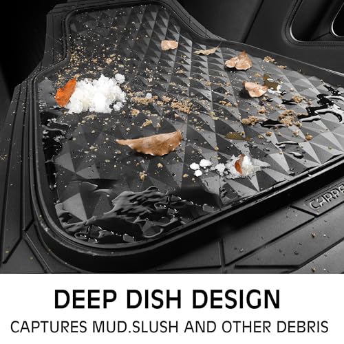 CAR PASS Heavy Duty Rubber Car Mats, Deep Dish All-Weather Floor Mat for Car Full Set Durable Anti-Slip 3D Rhombus Waterproof Trim to Fit Liner Universal Fit Automotive,Sedan,SUV,Truck, 3 Piece Black - color: black
