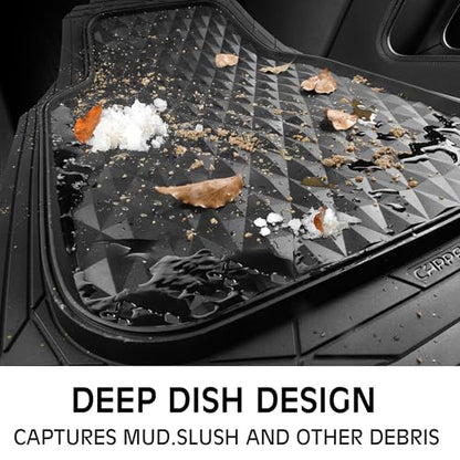 CAR PASS Heavy Duty Rubber Car Mats, Deep Dish All-Weather Floor Mat for Car Full Set Durable Anti-Slip 3D Rhombus Waterproof Trim to Fit Liner Universal Fit Automotive,Sedan,SUV,Truck, 3 Piece Black - color: black