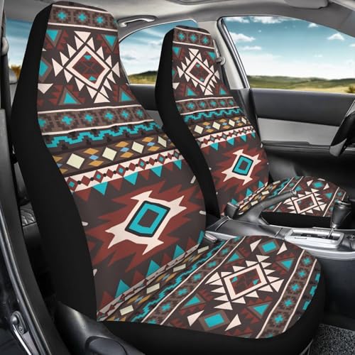 Dreaweet Aztec Car Seat Covers Front Seats Only Southwestern Car Accessories Interior 2 Piece Washable Universal High Back Bucket Seat Covers for Most Cars SUV Trucks - color: Aztec Southwestern