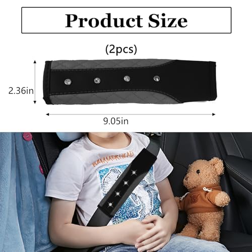 Hovom 2PCS Bling Car Seat Belt Cover Pad, Leather Seatbelt Covers for Cars, Soft Safety Seatbelt Shoulder Strap Covers, Rhinestone Auto Seat Belt Protector Cushion for Women Girls (Gray) - color: Gray