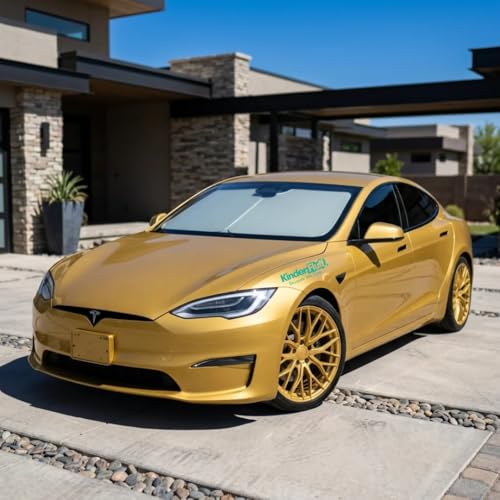 Windshield Sun Shade Compatible for Tesla Model S | Certified 99.87% UVB & 99.02% UVA Car Sun Shade. Award Winning Sunshade - Patented Technology | Car Shades by Kinder Fluff - size: Model S