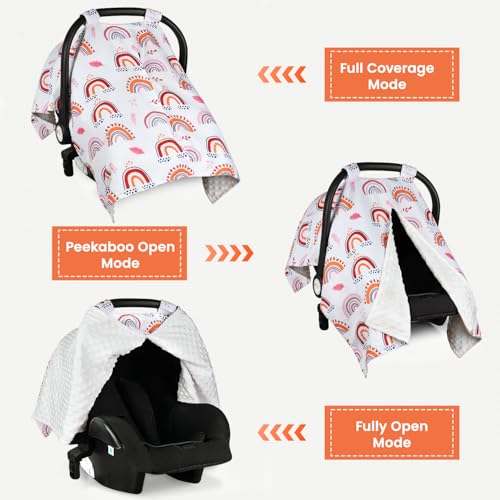 Car Seat Cover Baby, Carseat Covers Baby Girl, Winter Infant Car Seat Cover, Warm Minky Car Seat Canopy, Baby Carrier Cover with Peekaboo Opening, Multi Use Nursing Cover & Toddler Blanket