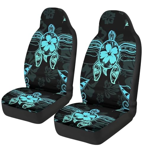 Blue Sea Turtle Front Car Seat Cover Hibiscus Car Seat Covers Front Seats Set of 2 Removable Automotive Accessories Anti-Slip Back Fabric for Most Cars Sedans SUVs - color: Blue Sea Turtle Hibiscus
