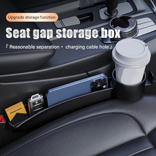 2 Pack Universal Dual Car Seat Gap Filler with Cup Holder, Car Gap Plug Seat Fillers with Cup Holders Odorless Black-Carbon Fiber Texture for Cars SUV Trucks, Console Side Gap Organizer Storage - color: Black-2PCS with Cup Holder & Hook