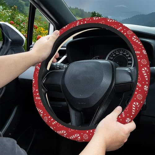 Christmas Candy Cane Car Steering Wheel Cover, Non-Slip Absorbing Sweat Car Wheel Cover Accessories for Men Women,Universal 15" Fit Auto SUV Vans Trucks - color: Christmas Candy Cane