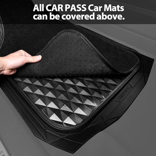 CAR PASS Heavy Duty Rubber Car Mats, Deep Dish All-Weather Floor Mat for Car Full Set Durable Anti-Slip 3D Rhombus Waterproof Trim to Fit Liner Universal Fit Automotive,Sedan,SUV,Truck, 3 Piece Black - color: black