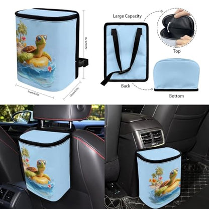 Forchrinse 15Pack Car Accessories Set Hawaiian Sea Turtle Car Seat Cover Full Set+Steering Wheel Cover+Car Trash Can+Seatbelt Cover+Coaster+Keychain - color: Hawaiian Sea Turtle Print