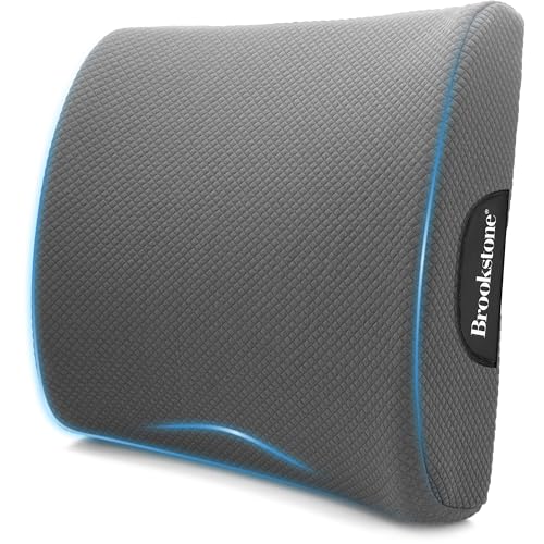Brookstone - Luxurious Lumbar Support Pillow for Car or Office Chair, Back Cushion with Premium Grade Memory Foam, Breathable and Washable Cover, Adjustable Strap