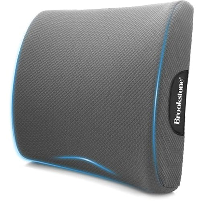 Brookstone - Luxurious Lumbar Support Pillow for Car or Office Chair, Back Cushion with Premium Grade Memory Foam, Breathable and Washable Cover, Adjustable Strap