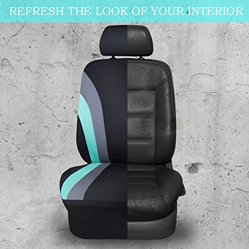 CAR PASS Line Rider Sporty Cloth 11PCS Universal Fit Car Seat Cover -100% Breathable with 5mm Composite Sponge Inside,Airbag Compatible,3zipper Bench(Full Set, Black and Mint) - color: Black and Mint, size: Full Set