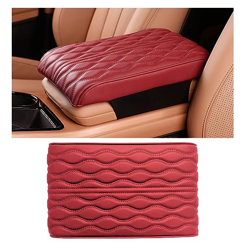 Ziciner Car Center Console Cover, Leather Memory Foam Armrest Cushion Protection Pad, Waterproof Hand Rest Pillow with Height Increase, Universal Accessory for Most Car (Wine Red) - color: Wine Red, size: Wave Pattern/12.6"x8.5"