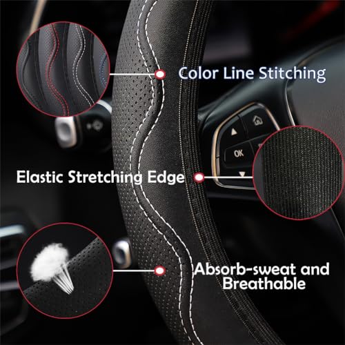 Elastic Stretch Steering Wheel Cover Universal 15 inch Steering Wheel Covers Soft Microfiber Leather Breathable Anti-Slip Durable Car Accessories Fit for Suvs, Vans, Trucks - White - color: White