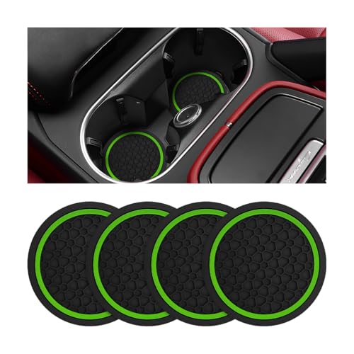 4PCS Car Cup Coasters, Non-Slip Automotive Insert Cup Holder Pad, Waterproof Dustproof Vehicle Interior Decorative Embedded Drink Mat Accessories, Universal for RV, SUV, Truck (Black/Green) - color: Black/Green